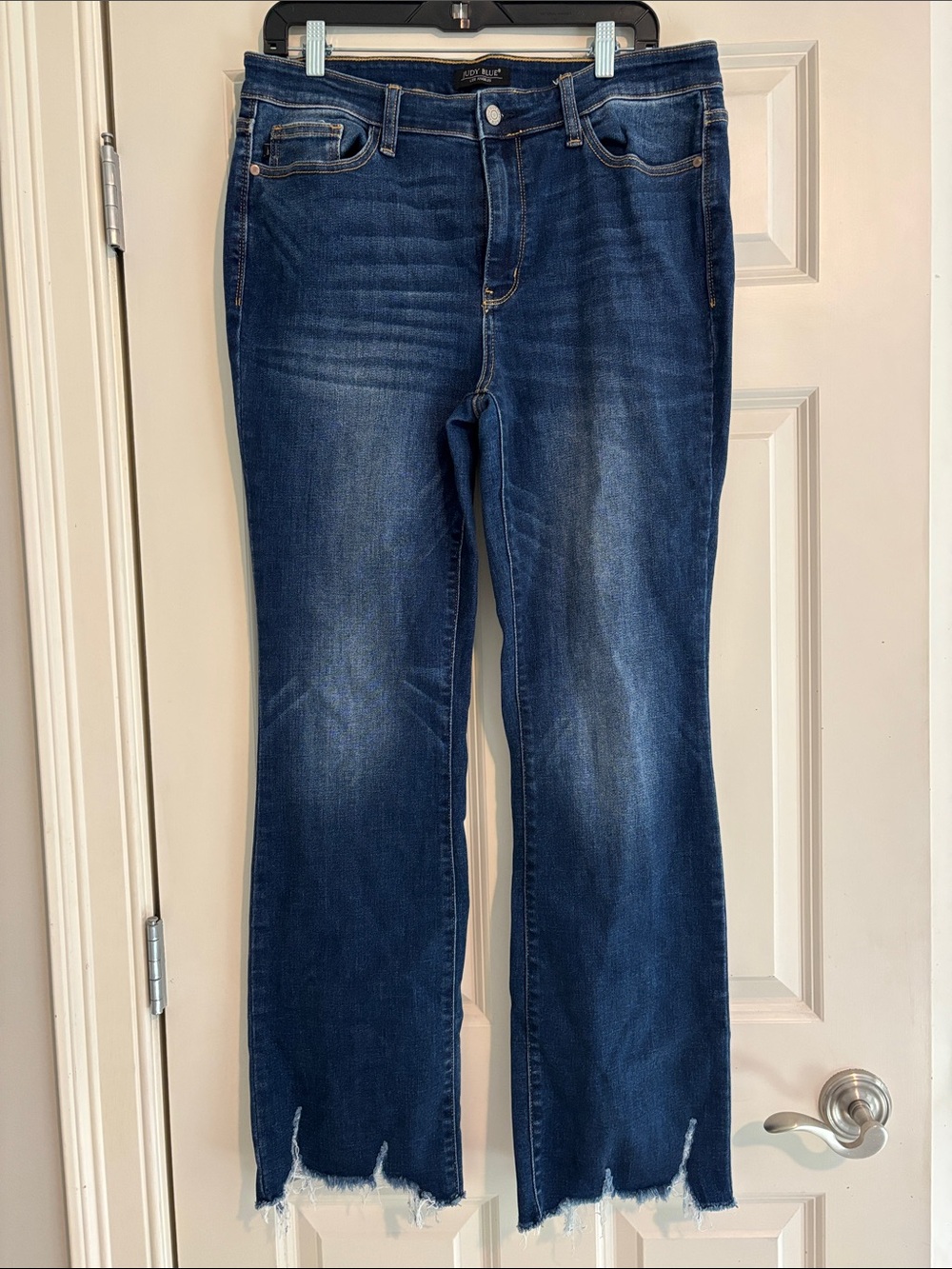 Judy Blue Bootcut Jeans Size 15/32 Dark Wash Distressed Raw Hem Stretch Denim